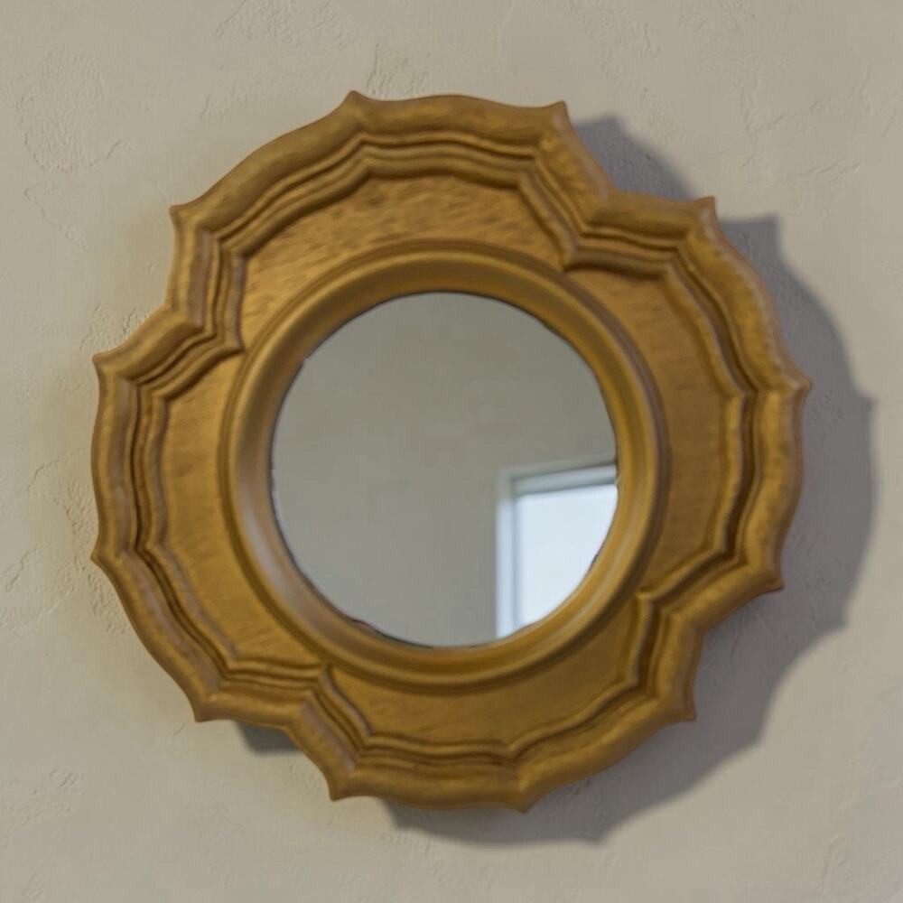 Vintage Hollywood Regency Mirror Gold Ornate Wall Hanging Scalloped Edge MCM